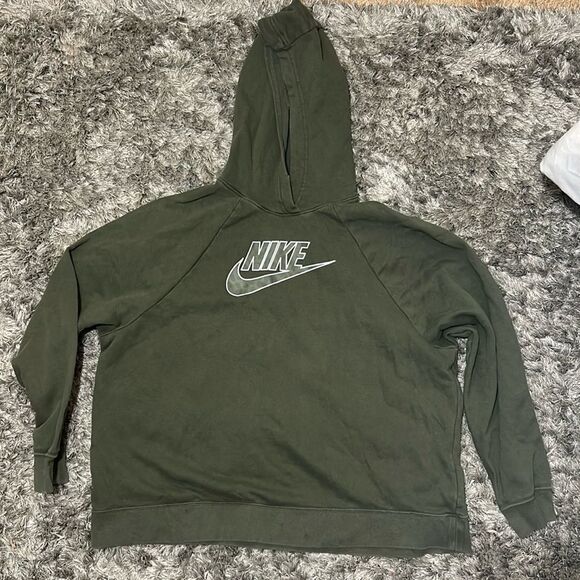 Nike Hoodie Sweatshirt Womens medium Olive Green Swoosh Logo Sportswear Pullover - Picture 1 of 5
